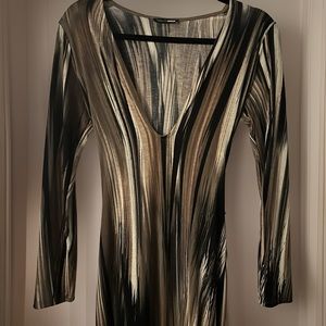 Fashion Nova Striped, Long Sleeve Maxi, low cut style. Worn once, like new.